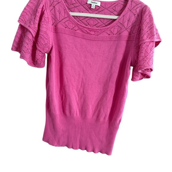 Neiman Marcus Pink Ruffled Flutter Sleeve Blouse - Picture 2 of 9